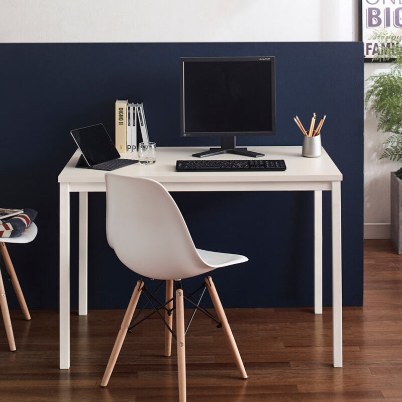 FC Design Klair Living Contemporary Wood and Metal Computer Desk in Ivory