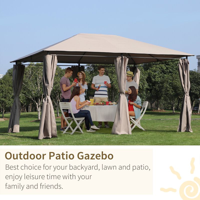 Khaki Outdoor Haven: 10'x13' Gazebo with 6 Removable Sidewalls