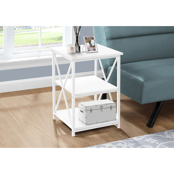 Monarch Specialties I 3599 Accent Table, Side, End, Nightstand, Lamp, Living Room, Bedroom, Metal, Laminate, White, Contemporary, Modern