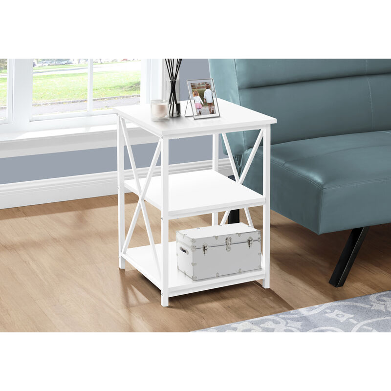 Monarch Specialties I 3599 Accent Table, Side, End, Nightstand, Lamp, Living Room, Bedroom, Metal, Laminate, White, Contemporary, Modern