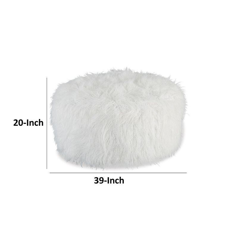 Lacey Oversized Accent Ottoman, White Faux Fur, Soft Cushion, 39 Inch - Benzara