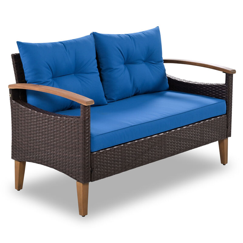 Merax 4-Piece Garden Furniture, Patio Seating Set, PE Rattan Outdoor Sofa Set