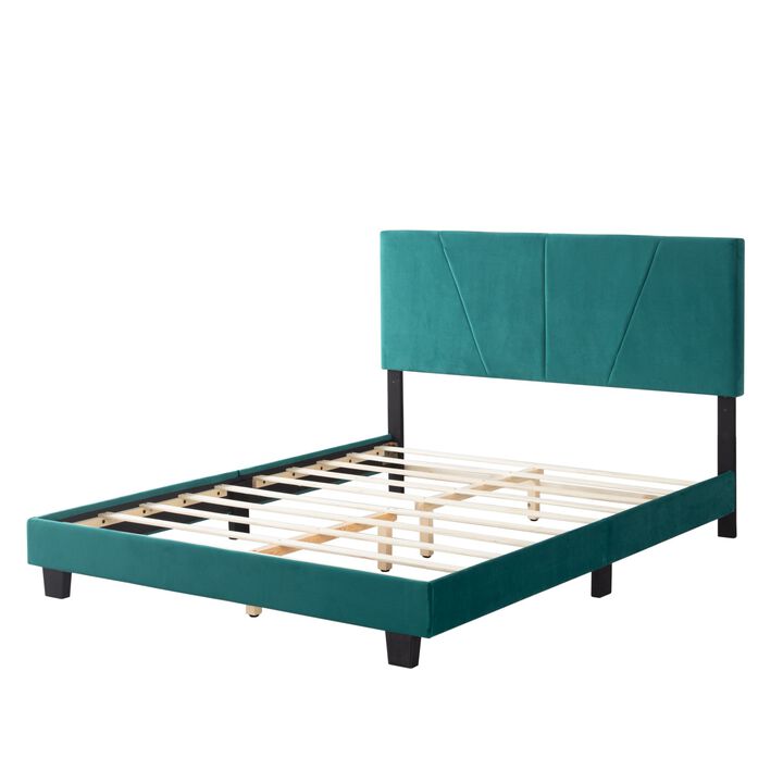 Wood Frame Queen Upholstered Platform Bed