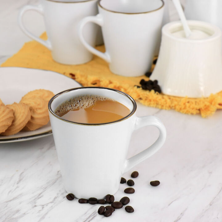 Elama Arthur 6 Piece Stoneware Mug Set in Matte White with Gold Rim