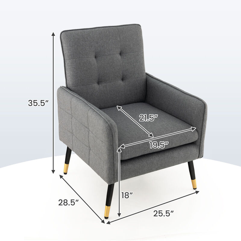 Linen Fabric Accent Chair with Removable Seat Cushion