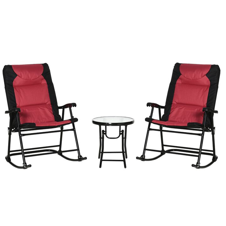 Red Bistro Trio: 3-Piece Patio Set with Glass Table & Rockers