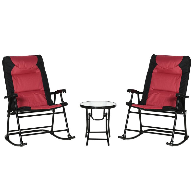 Red Bistro Trio: 3-Piece Patio Set with Glass Table & Rockers
