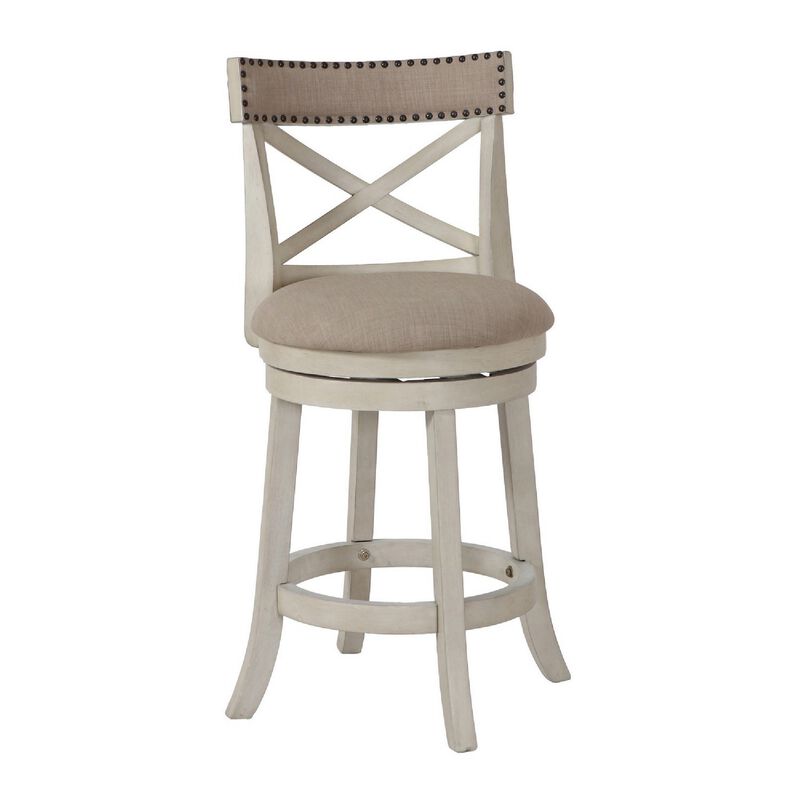 Curved X Shaped Back Swivel Counter Stool with Fabric Padded Seating