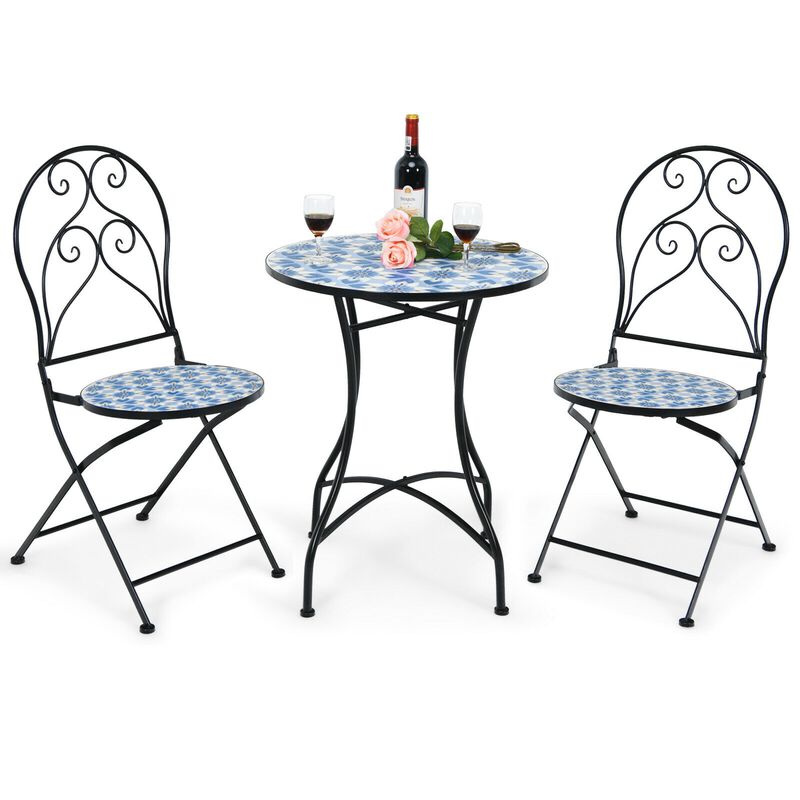 3 Pieces Patio Bistro Furniture Set with Mosaic Design