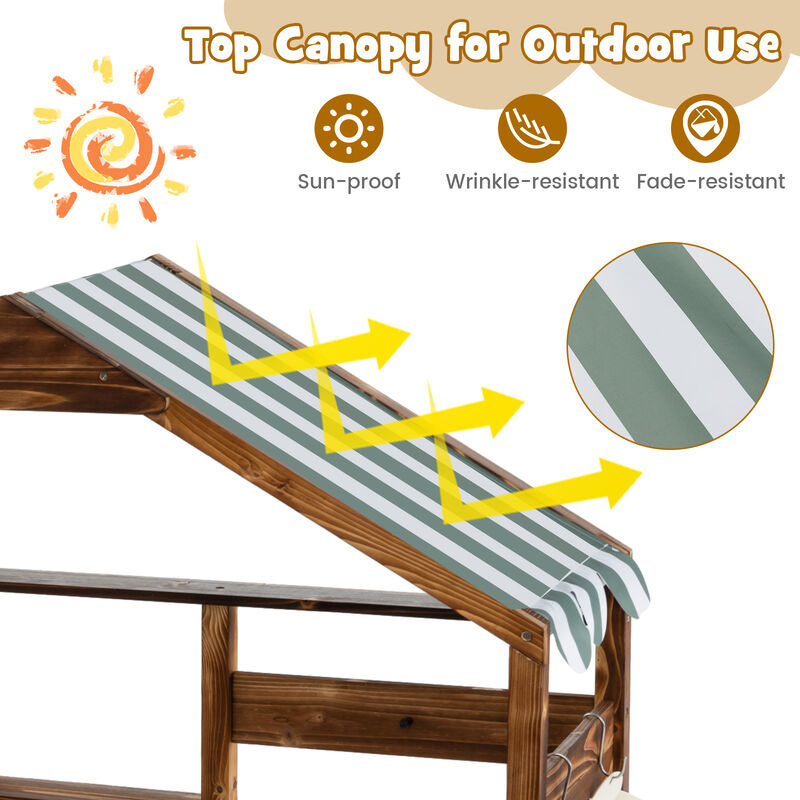 Kid's Mud Kitchen Outdoor Solid Wood Mud Kitchen with Canopy-Natural