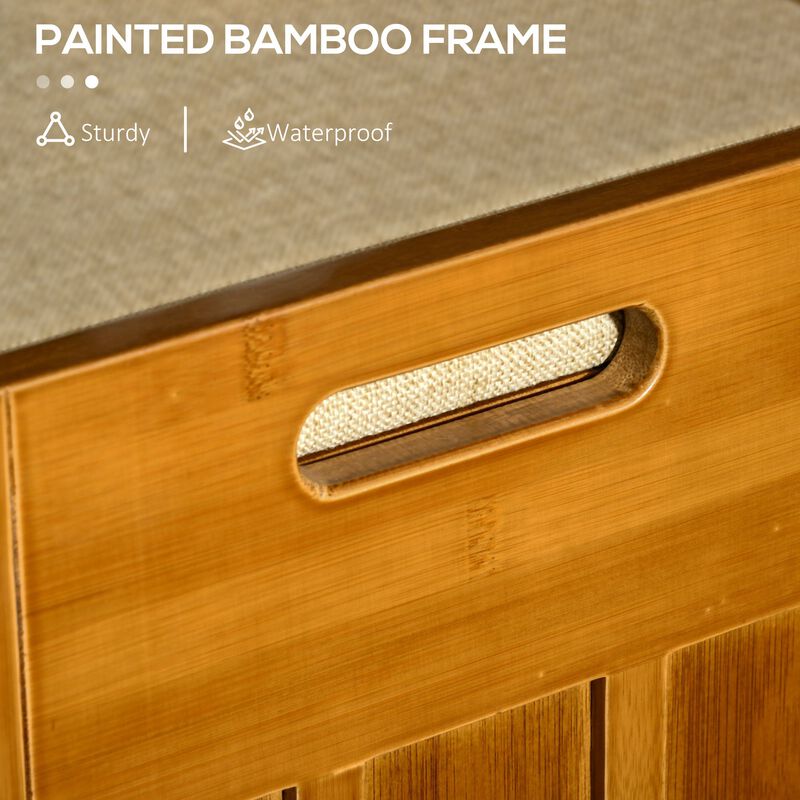 Brown Entryway Storage: Bamboo Shoe Bench with Cushion & Cabinets