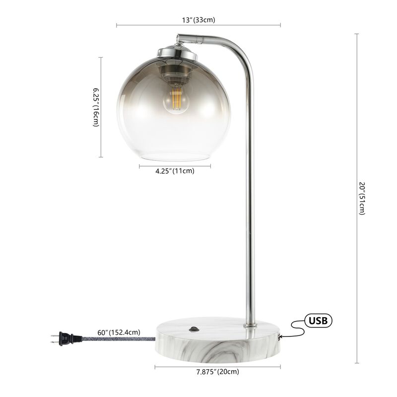 Ada Industrial Contemporary Iron/Glass LED Task Lamp with USB Charging Port