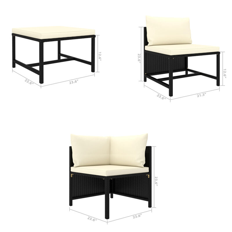 Reno 9pc Outdoor Modular Corner Sofa Set, Ivory Cushions, Black Rattan - Benzara