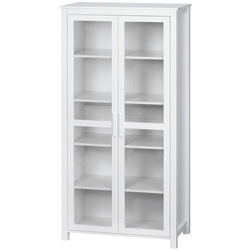 Modern Kitchen Pantry, 5-tier Storage Cabinet w/ Adjustable Shelves, White