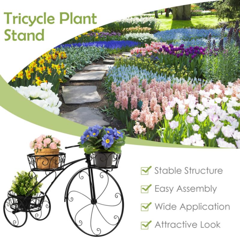 Hivvago Tricycle Plant Stand Flower Pot Cart Holder in Parisian Style