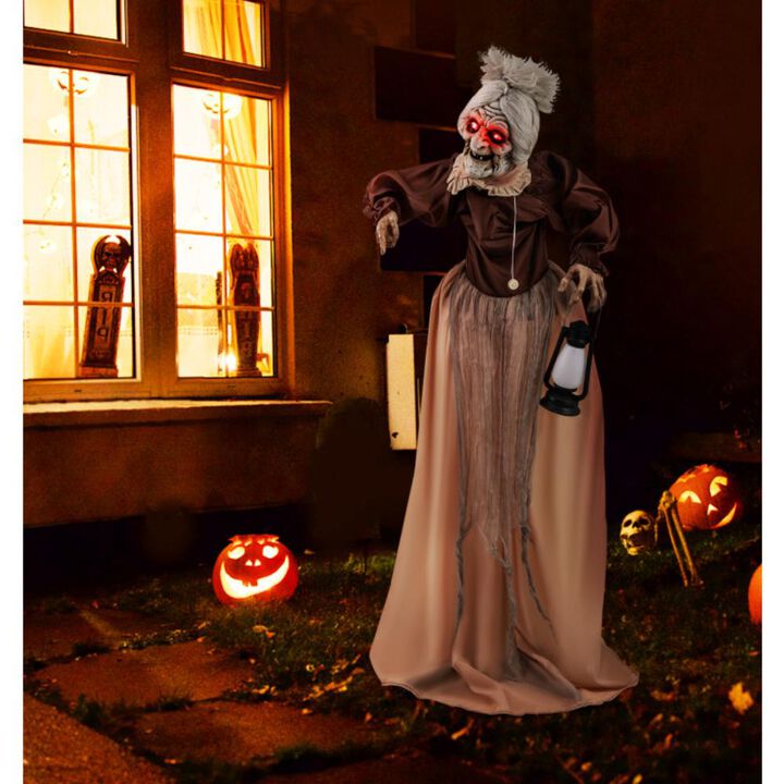 Hivvago Life-Size Halloween Animatronic Moving and Talking Old Lady Hag Prop