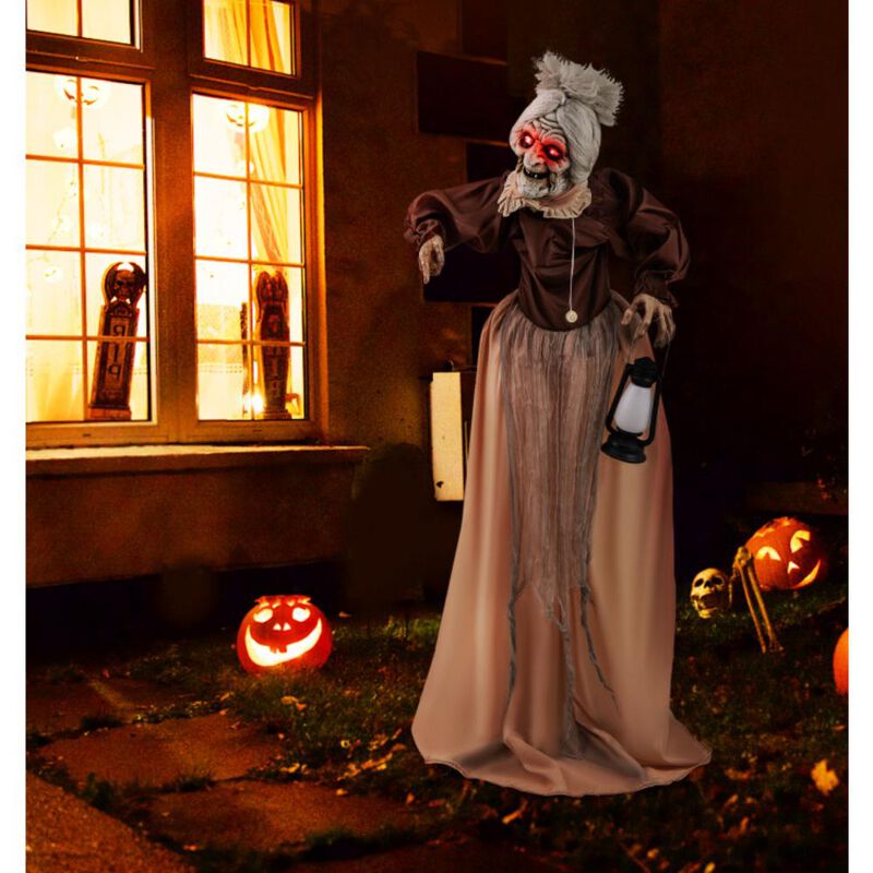 Hivvago Life-Size Halloween Animatronic Moving and Talking Old Lady Hag Prop