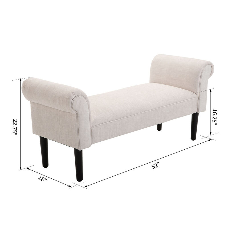 52" Modern Rolled Arm Bench Bed End Ottoman Sofa Seat Footrest Bedroom Entryway