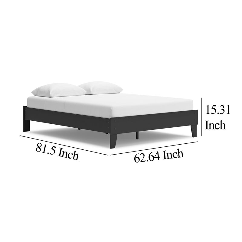 Alli Queen Size Platform Bed, Matte Black Wood Frame with Laminate - Benzara