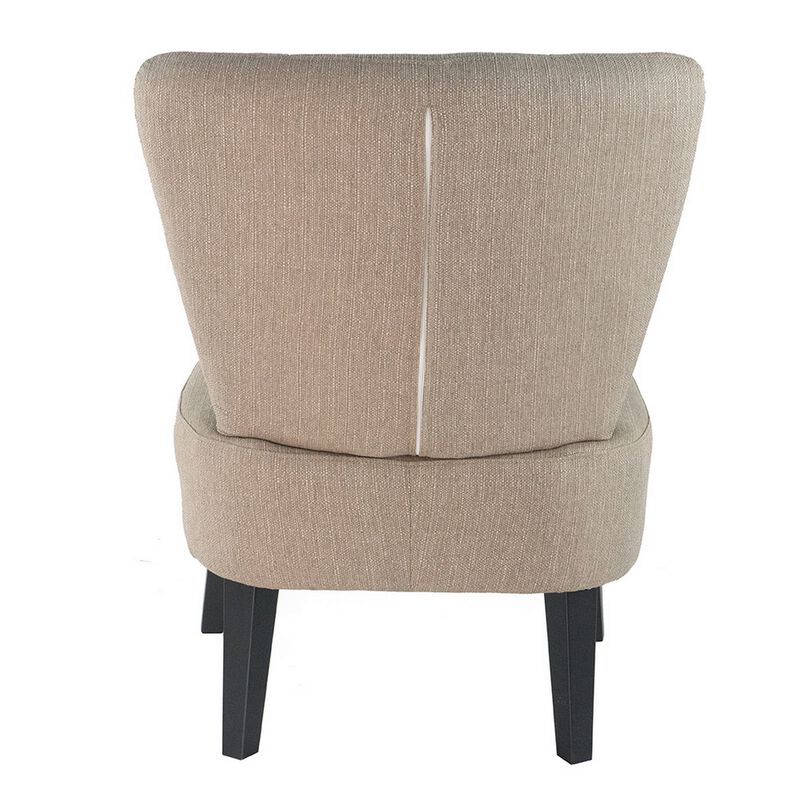 28 Inch Accent Chair, Padded Back, Black Legs, Beige Fabric Upholstery - Benzara