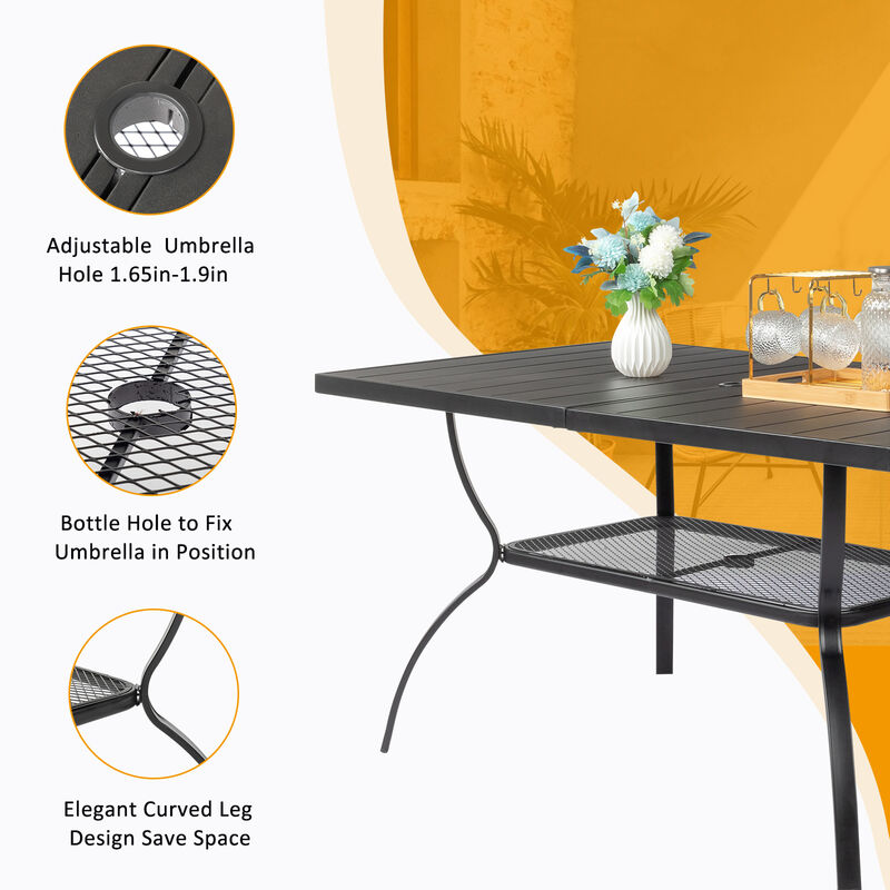 Patio Bar Table with Umbrella Hole Outdoor Counter Height Table for Shade and Entertainment