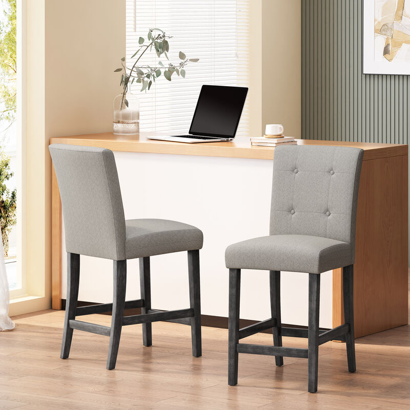 Modern Waffle-Stitch Button-Tufted Faux Leather Upholstered Counter Stool - Set of 2