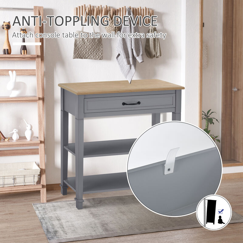 Freestanding Wooden End Table with 2 Open Shelving Spaces and Pull-Put Drawer