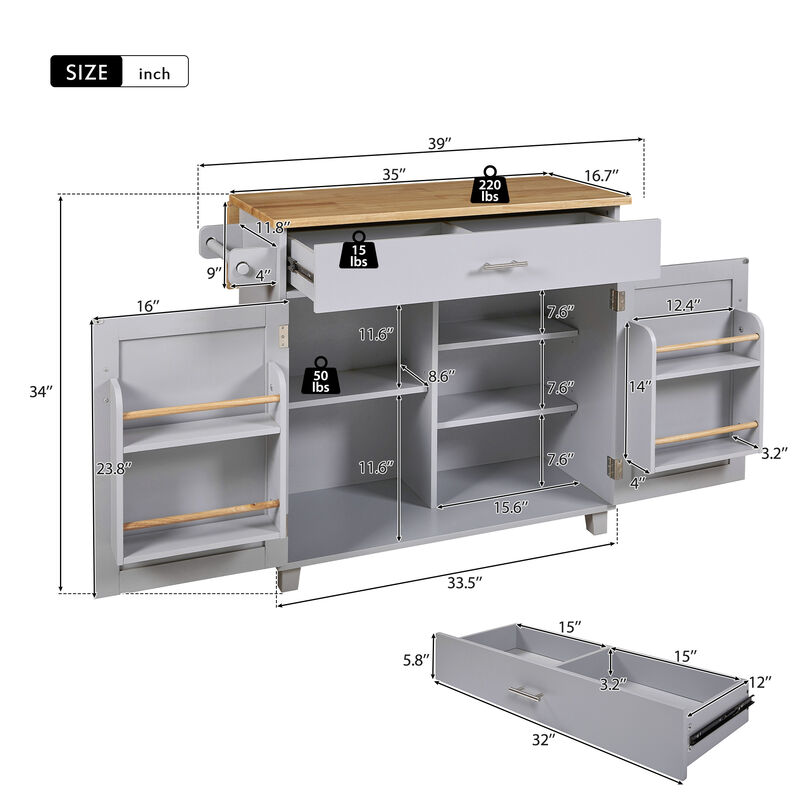 Merax Rolling Kitchen Island with Storage Kitchen Cart