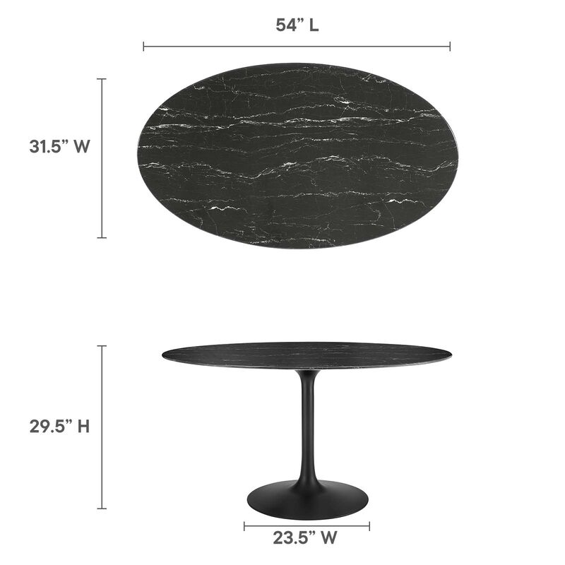 Modway - Lippa 54" Oval Artificial Marble Dining Table Black Black