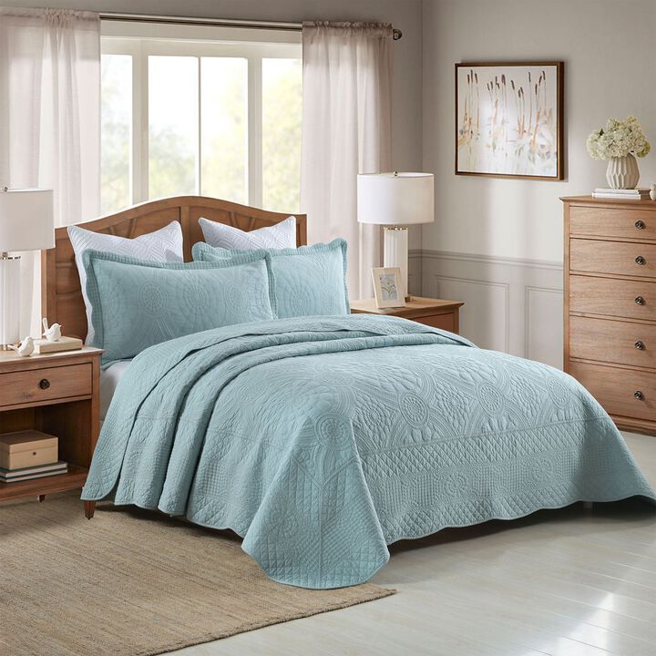 MarCielo 3 PCS 100% Cotton Oversized Bedspread Quilt Set Embroidery TF