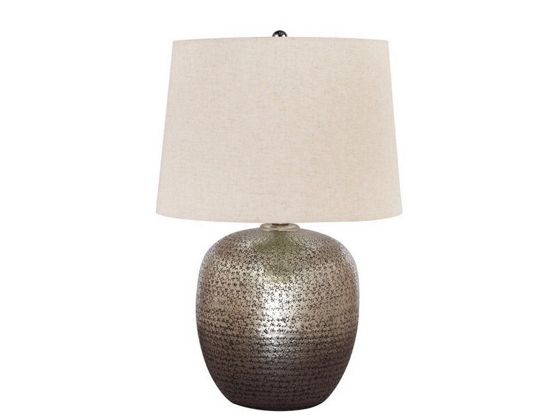 Bellied metal Body Table Lamp with Splotched Details, Brass and Cream-Benzara