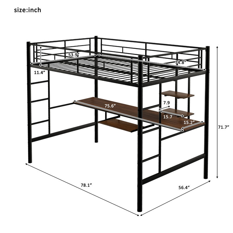 Merax Classic  MDF Loft Bed with Desk and Shelf