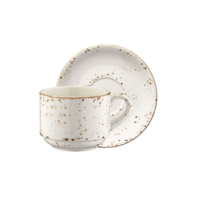 Retro Stacking 7 oz. Coffee Cup + Saucer Set for 2