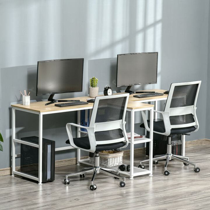 Natural Wood Office: 83" Double Desk with Storage for Home Office