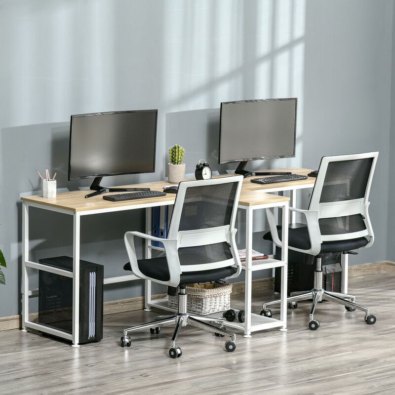 Natural Wood Office: 83" Double Desk with Storage for Home Office
