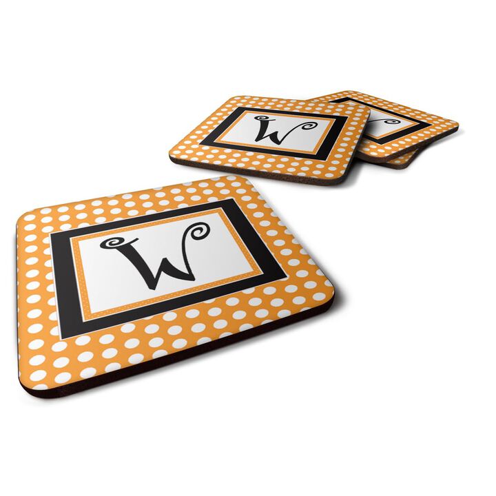 Caroline's Treasures CJ1033-WFC Monogram-Orange Polkadots Foam Coasters (Set of 4), Initial Letter W, 3.5 H x 3.5 W, Multicolor