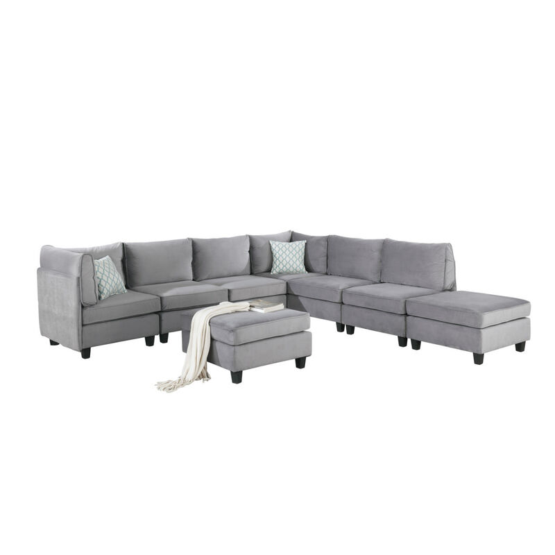 Simona Gray Velvet 8 Piece Modular Sectional Sofa