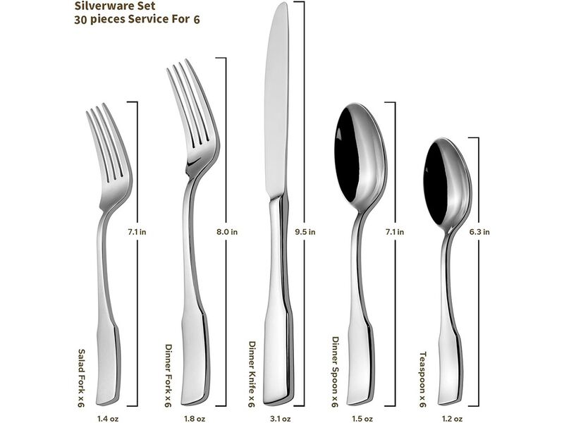 Alata Kate 30-Piece Silverware Set Stainless Steel Flatware Set