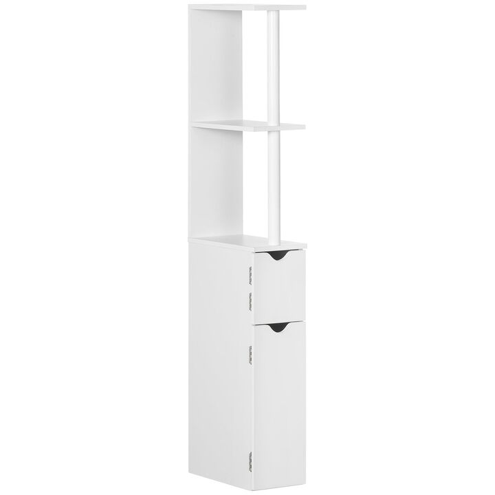 White Bathroom Tower: Tall Modern Cabinet with Open Shelves