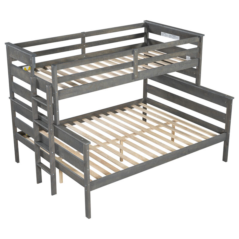 Wood Twin XL over Queen Bunk Bed with Ladder