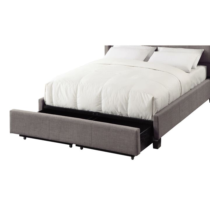 Le Low Profile King Uphosltered Bed with Storage, Linen, Gray - Benzara