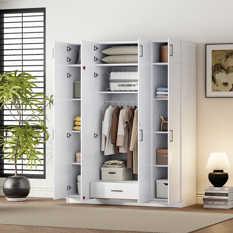 Merax 4-Door Wardrobe with 1 Drawer and Top Cabinets