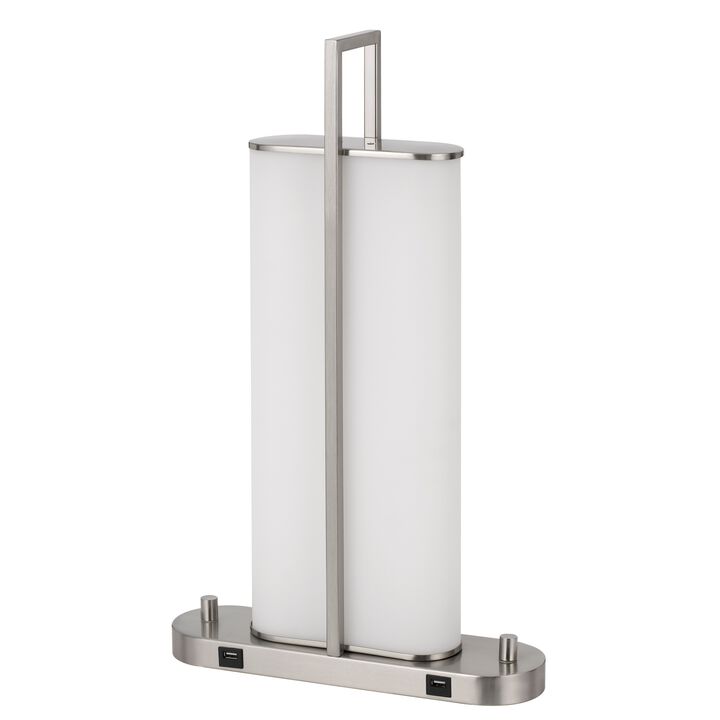 Mora Table Lamp Acrylic Shade, 2 USB, LED Lights, Chrome Steel 23 Inch - Benzara