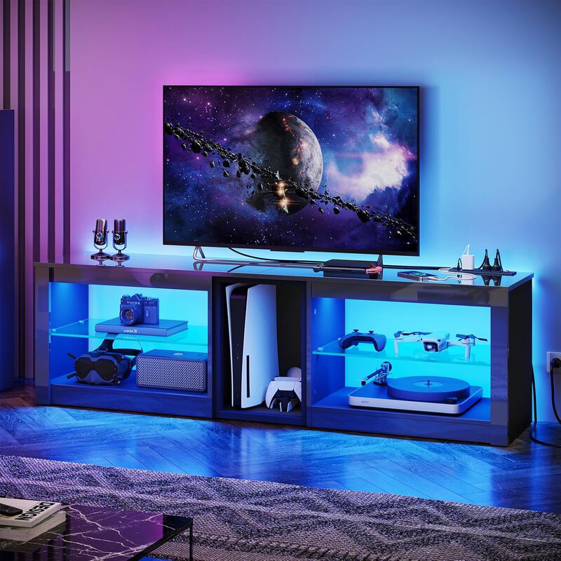63'' Inch Bright White,High Gloss TV Stand for 70 inch TV with Power Outlets