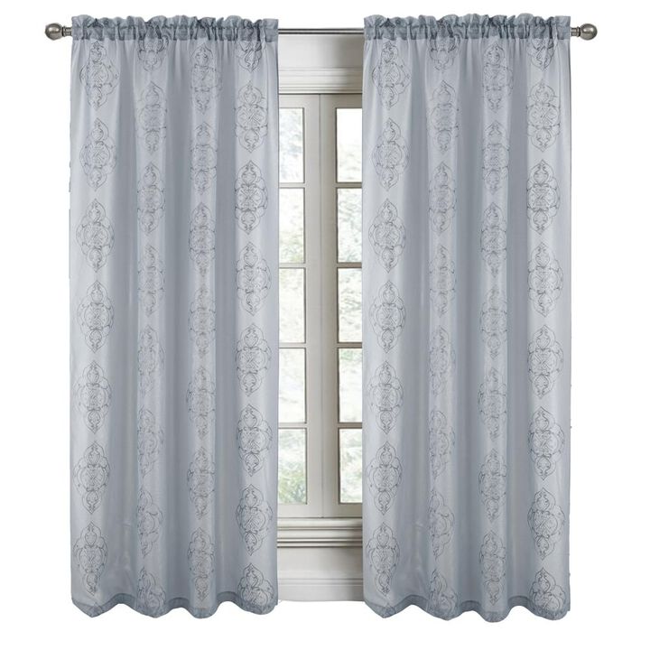 RT Designers Collection Andrea Emb Metallic Doily Rod Pocket Room Darkening Curtain Panels for Bedroom 54" x 95" Silver