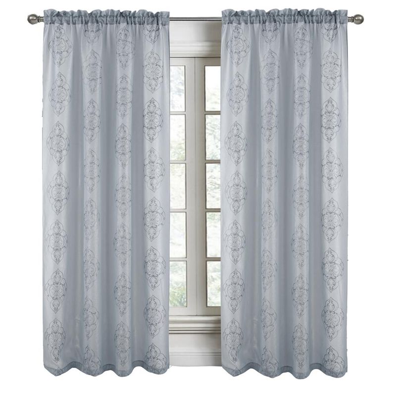 RT Designers Collection Andrea Emb Metallic Doily Rod Pocket Room Darkening Curtain Panels for Bedroom 54" x 95" Silver