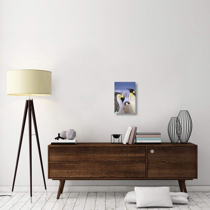 Emperor Penguin pair with chick, Atka Bay, Princess Martha Coast, Weddell Sea, Antarctica-Canvas Art-12x18