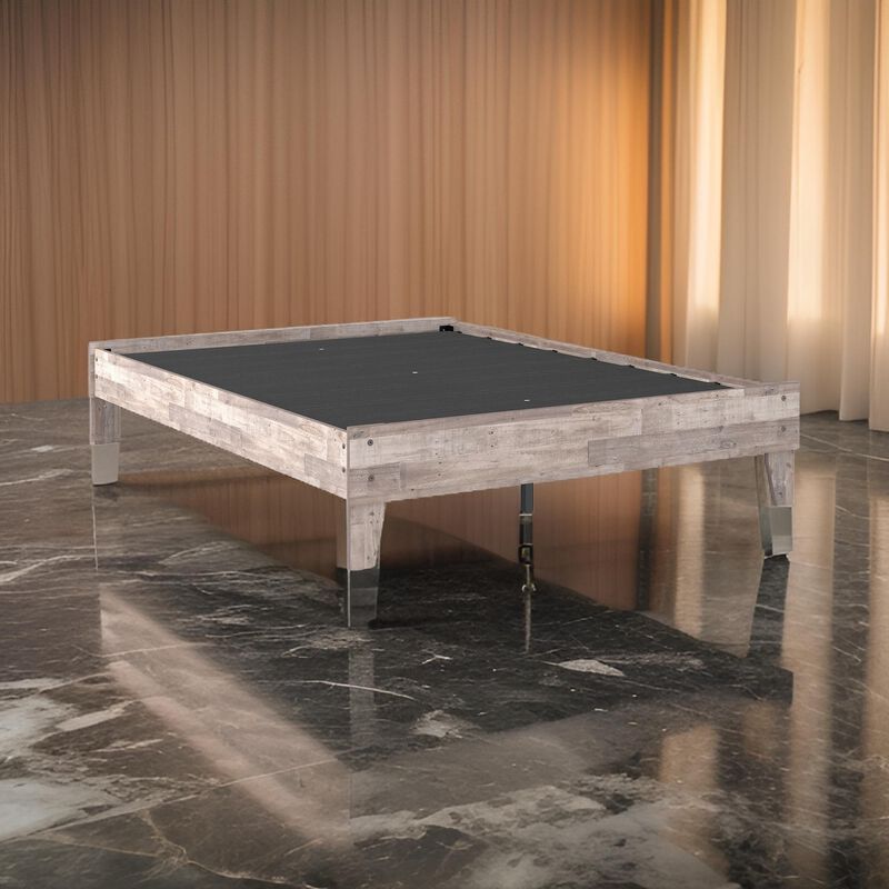 Queen Platform Bed with Butcher Block Design, Washed White-Benzara