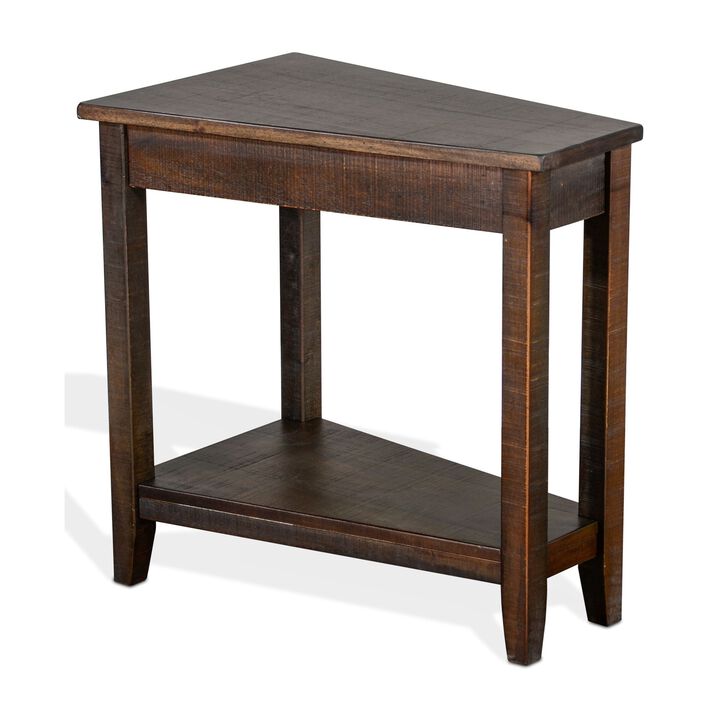 Flint Chairside Table with Shelf, 24 Inch Angled Dark Brown Mahogany - Benzara
