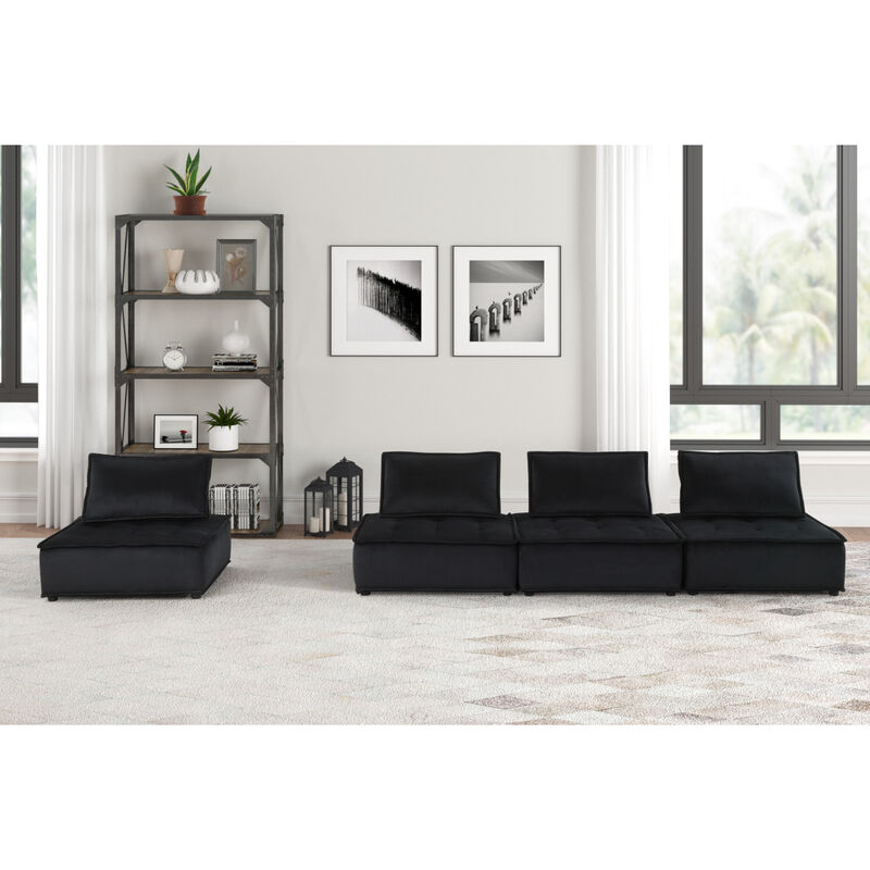 Anna Black Velvet 4 Piece Modular Sofa